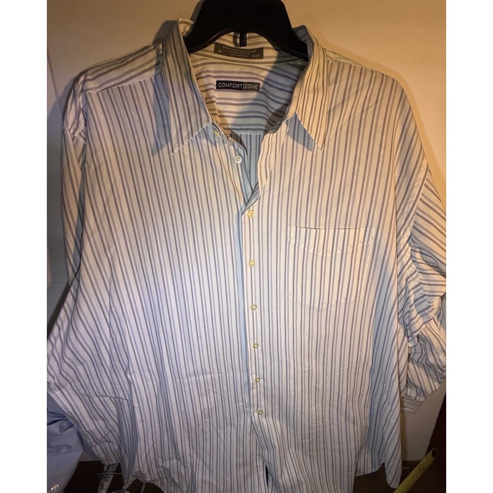 Comfort Zone Big & Tall White/Blue Striped Dress Shirt 20 34/35